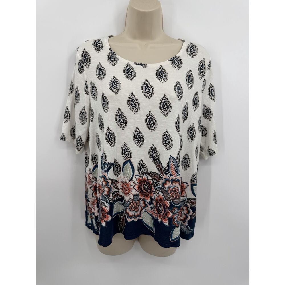 Chico's Turkish Delight Blue White Easy Tee SS Top 2 Large